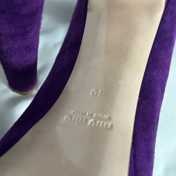 Miu Miu SZ 40 purple suede peep toe 5 in heel - Picture 13 of 16
